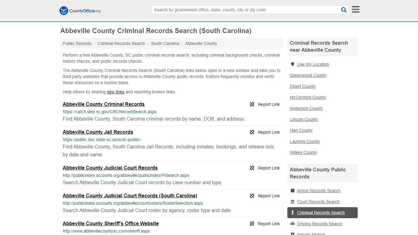 Abbeville County Criminal Records Search (South Carolina)